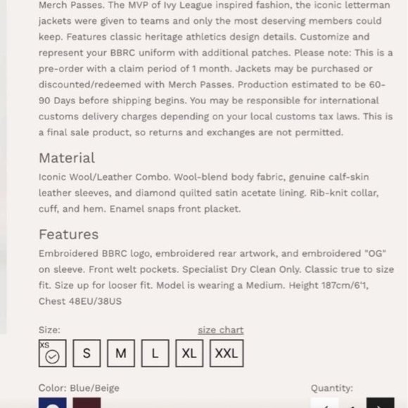 Benjamin Barker BBRC OG Varsity Jacket (Cream/Blue) - Picture 5 of 6